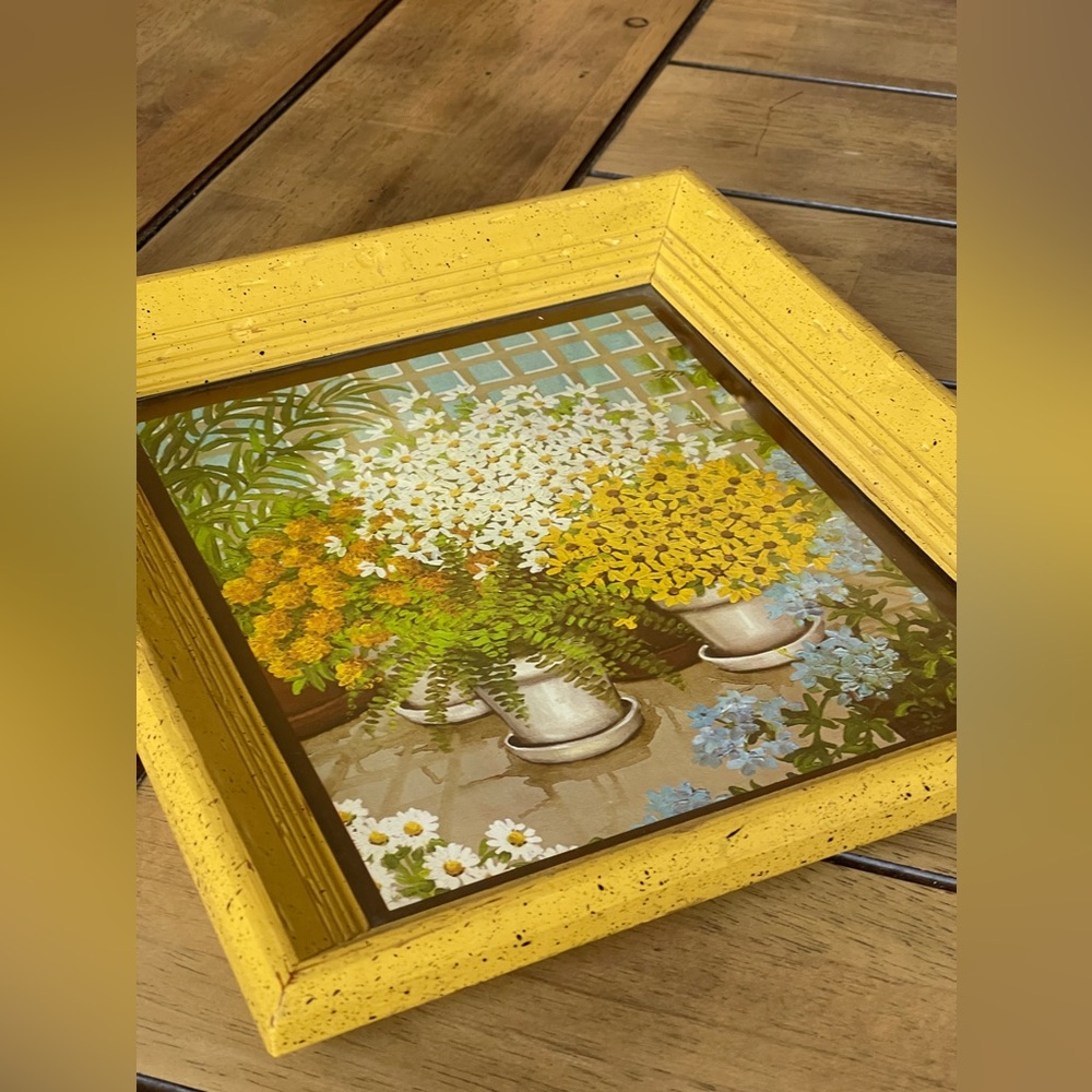 Vintage D Saar print in wooden frame. Cottage Core floral picture.